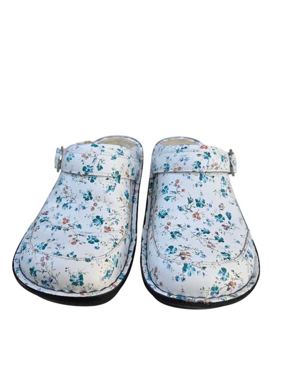 Alegria Womens Blue Floral Leather Slip-On Clogs SEV-6114 Size EU 39 US 8.5